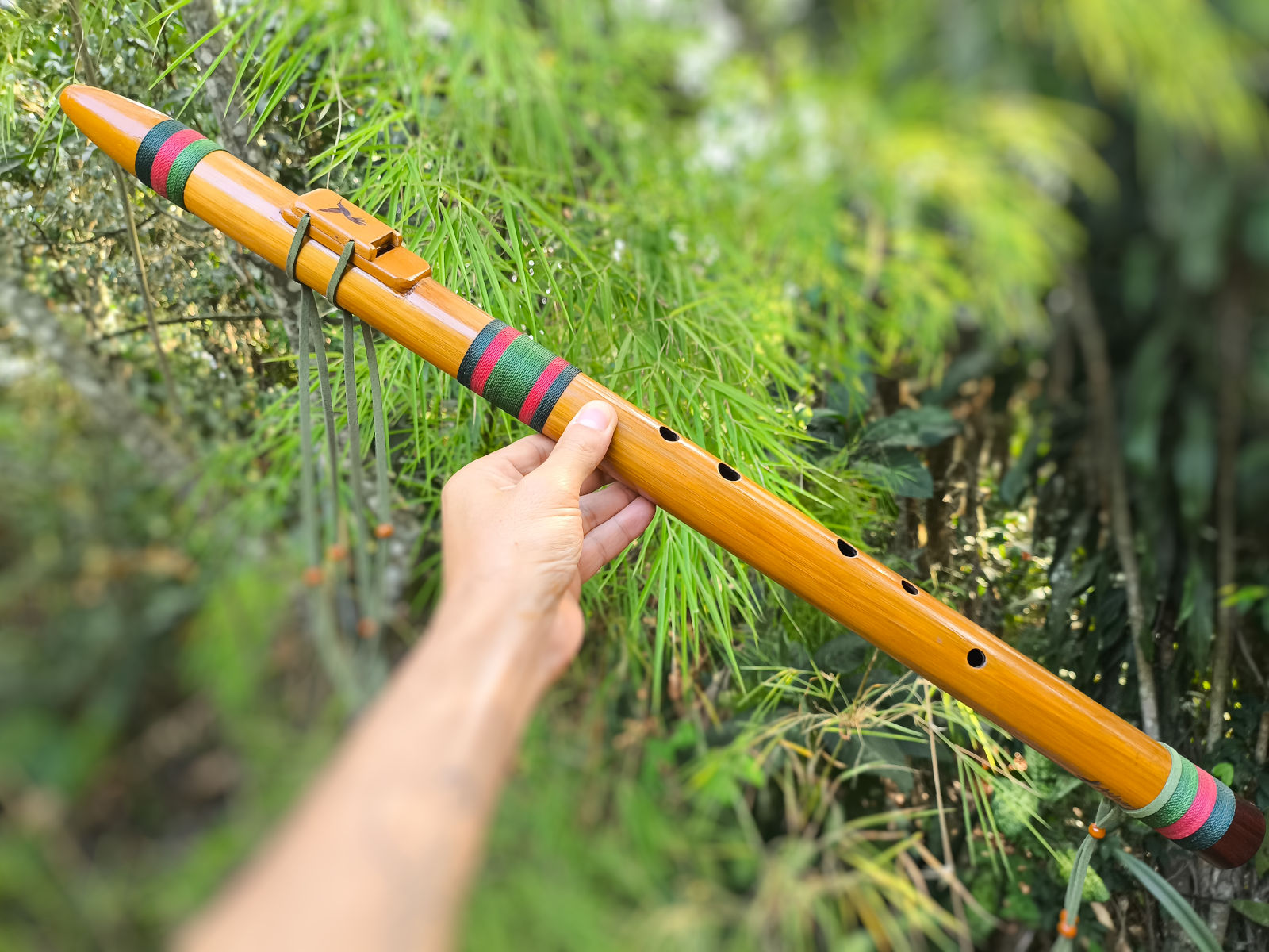 Flauta Estilo Nativa Americana - River Cane - D 4 Flauta Nativa Ashar - River Cane D - com Bocal em Madeira